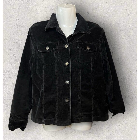 RAFAELLA Women's Size 8 Button Front Black Corduroy Button Front Trucker Jacket - Picture 1 of 5